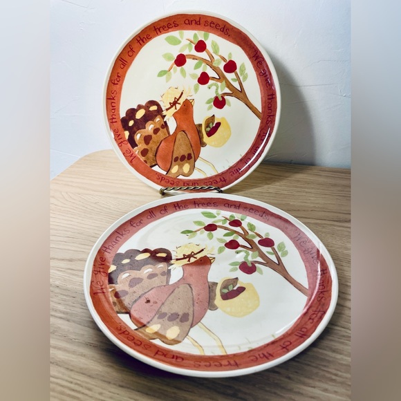Pottery Barn Kids Thanksgiving Turkey Tree Pumpkin Plates 9" Melamine Set Of 2 - Picture 1 of 5